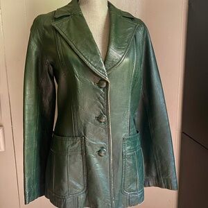 Vintage 60s 70s Deep Green Classic Leather Blazer Sz 38/Medium